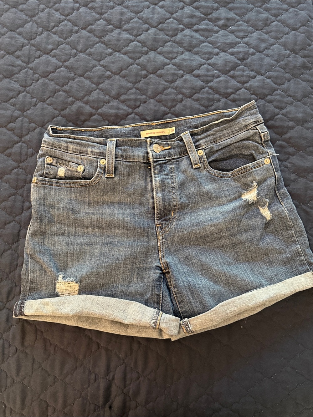Women's Distressed Rolled Hem Levi Denim Shorts - Blue